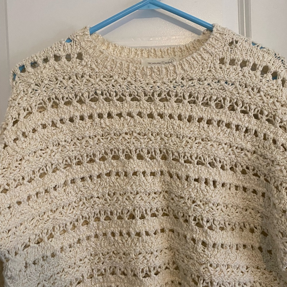 Treasure & Bond Crochet Cream Crop Sweater - Picture 3 of 8